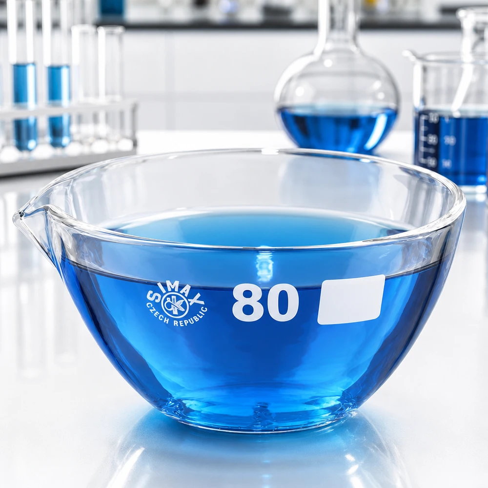 90ml Abdampfschale mit Ausguss Borosilikat ø80mm Professionelle Laborschale aus hochwertigem Borosilikat mit integriertem Ausguss für Analytik