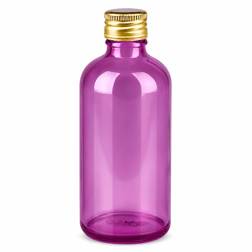 100ml Flasche 11mm Schraubverschluss Alu-Gold Standard PurpleLine. UT18/100 Kosmetikflasche 100ml für ätherische Öle Seren und Tinkturen in edlem Purpurton