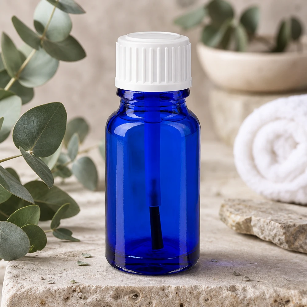 Apothekenflasche blau 10ml Schraubverschluss weiß Pinsel Apothekerglasflasche 10ml in Kobaltblau mit präzisem Pinseldeckel für ätherische Öle