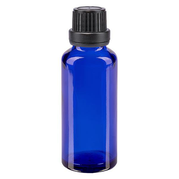 Apothekenflasche blau 30ml Schraubverschluss schwarz Dichteinlage Originalitätsverschluss Apothekenflasche blau 30ml Schraubverschluss schwarz Dichteinlage Originalitätsverschluss