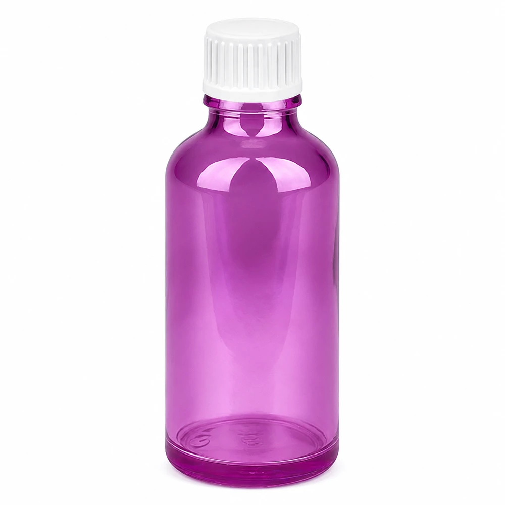 50ml Tropfflasche 0.9mm weiss Standard PurpleLine. UT18/50 50ml Dosierflasche in Purple für Kosmetik und Aromatherapie Anwendungen
