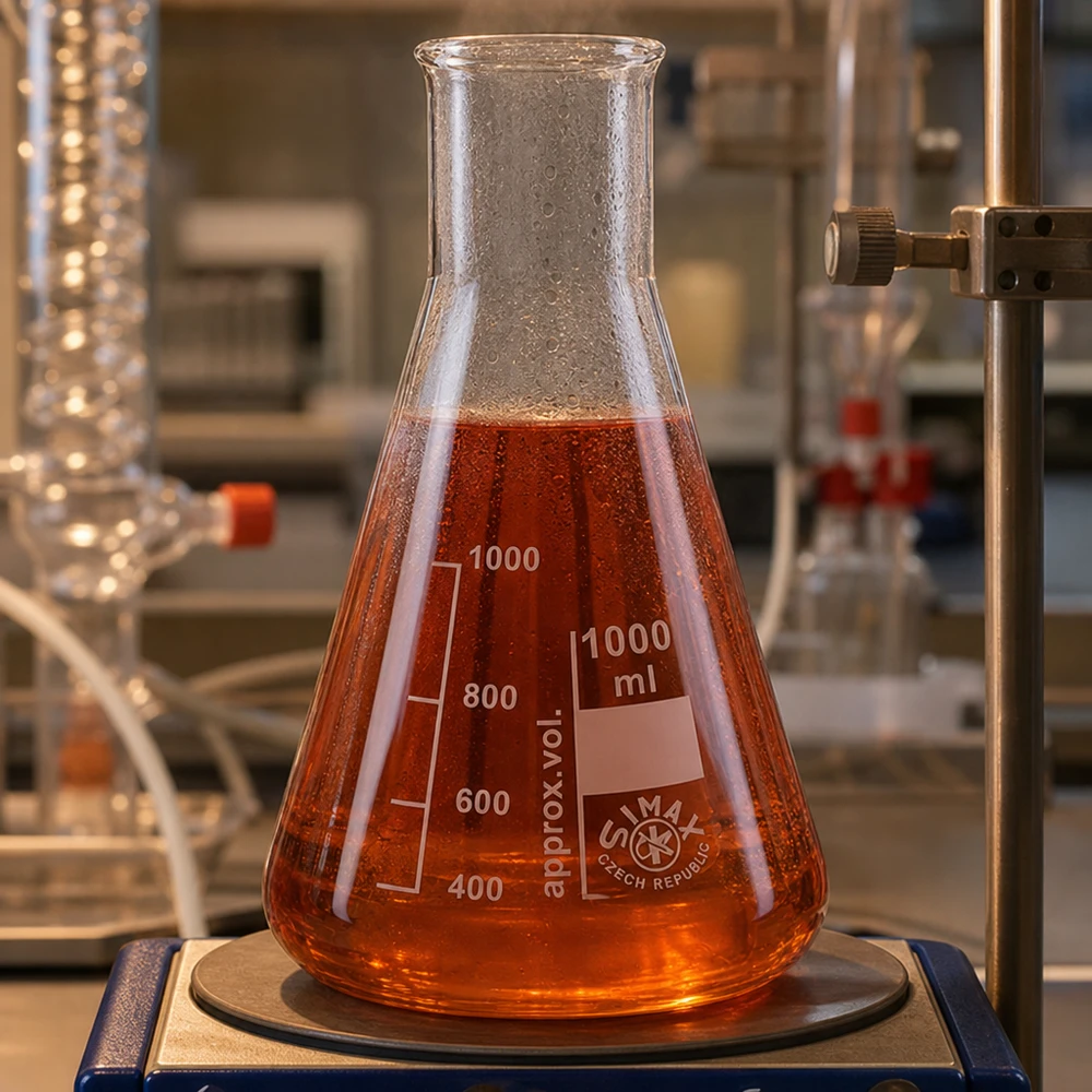 Erlenmeyerkolben 100ml Weithals auf Magnetrührer für homogenes Mischen von Reaktionslösungen