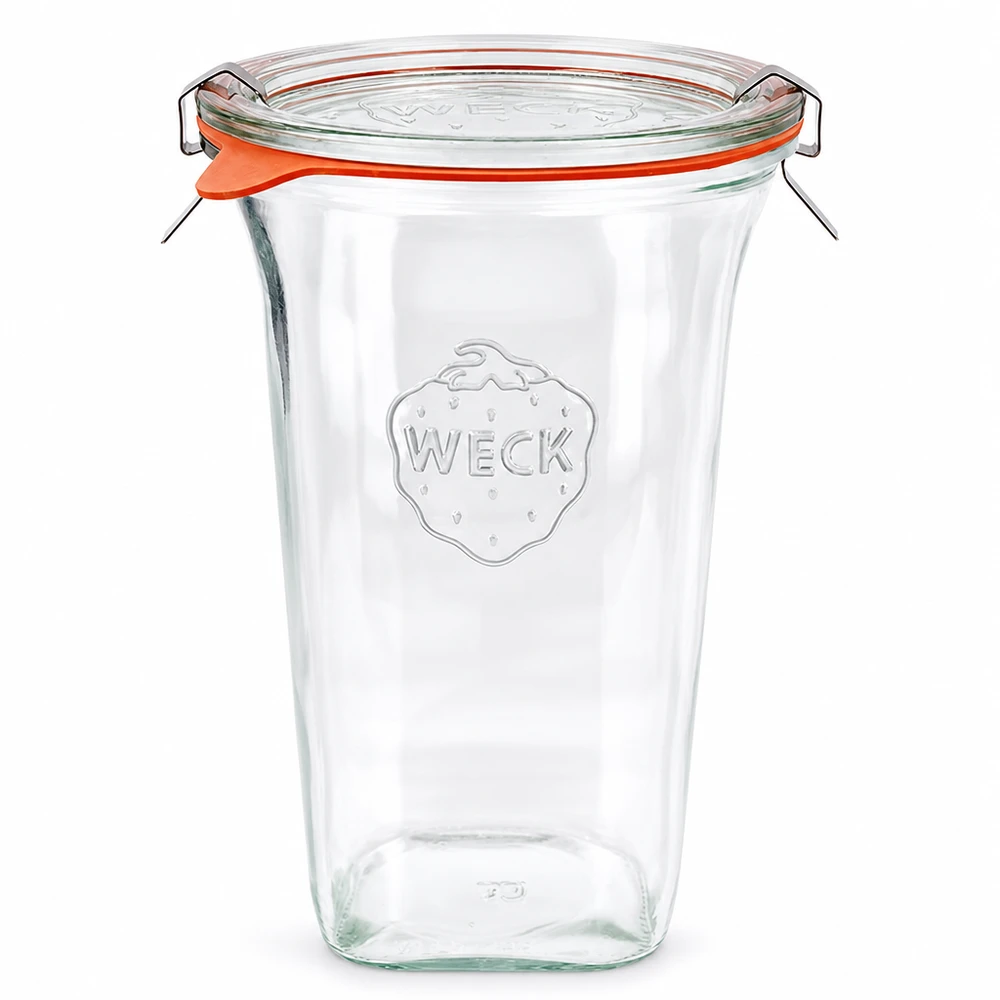 WECK Quadroglas 795ml mit Glasdeckel und Gummiring RR100 Einmachglas für Konservierung und Aufbewahrung