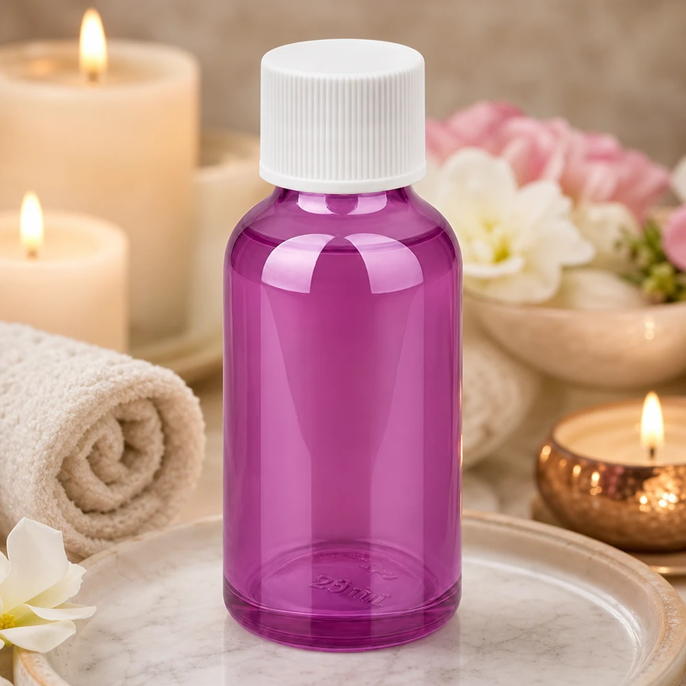 30ml Flasche 11mm Schraubverschluss weiss Standard PurpleLine UT18/30 Kompakte 30ml Violettflasche mit weißem Verschluss für präzise Dosierung von Flüssigkeiten