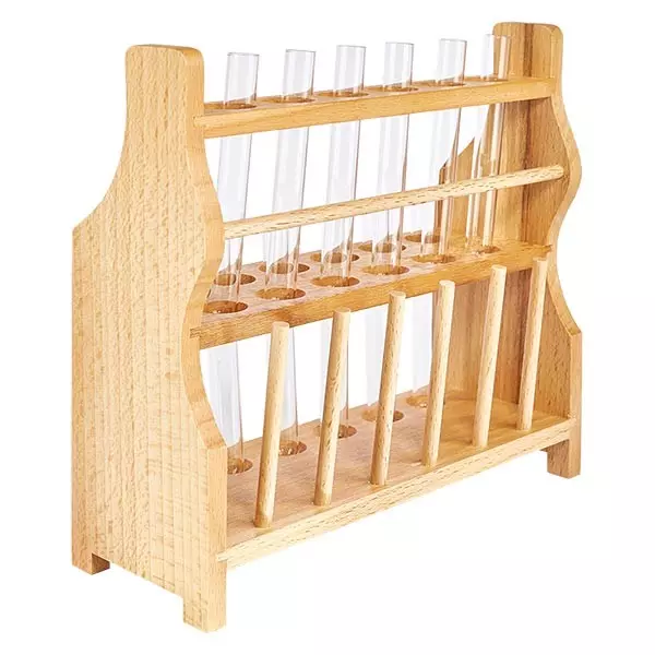 Reagenzglasgest. aus Holz mit 12 Reagenzgl. Kalk-Soda 100x12 Reagenzglasgest. aus Holz mit 12 Reagenzgl. Kalk-Soda 100x12