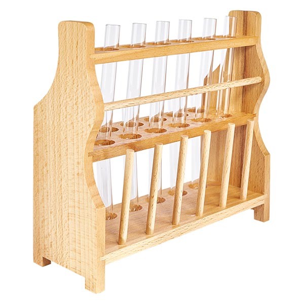 Reagenzglasgest. aus Holz mit 12 Reagenzgl. Kalk-Soda 100x12