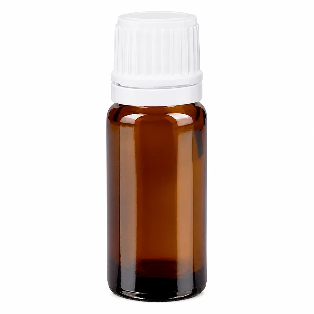Kleine 10ml Apothekerfl aus Braunglas mit kindersicherem weißen Originalitätsverschluss 11mm