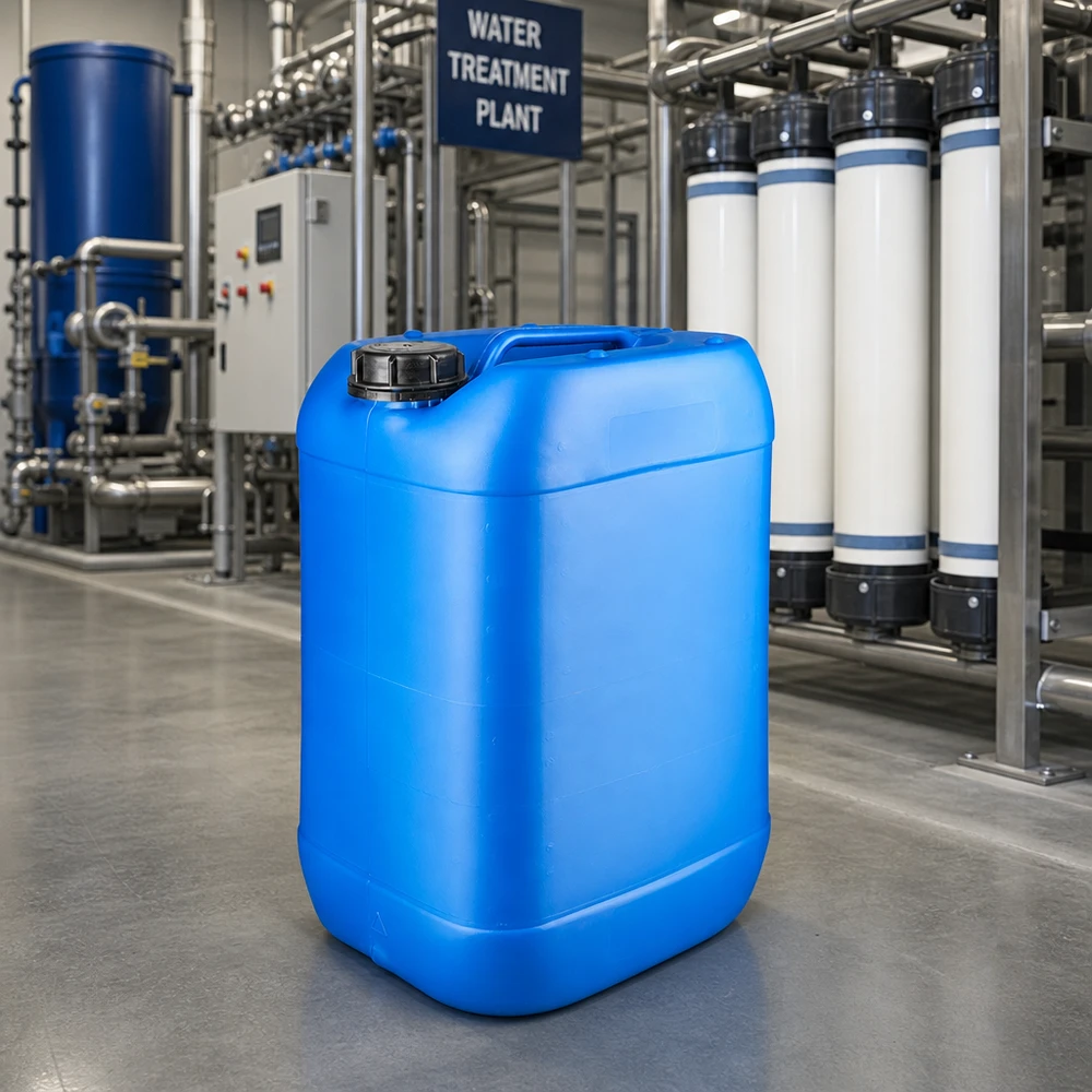 Robuster HDPE-Kanister 25L blau mit schwarzem Schraubverschluss für Industriechemikalien
