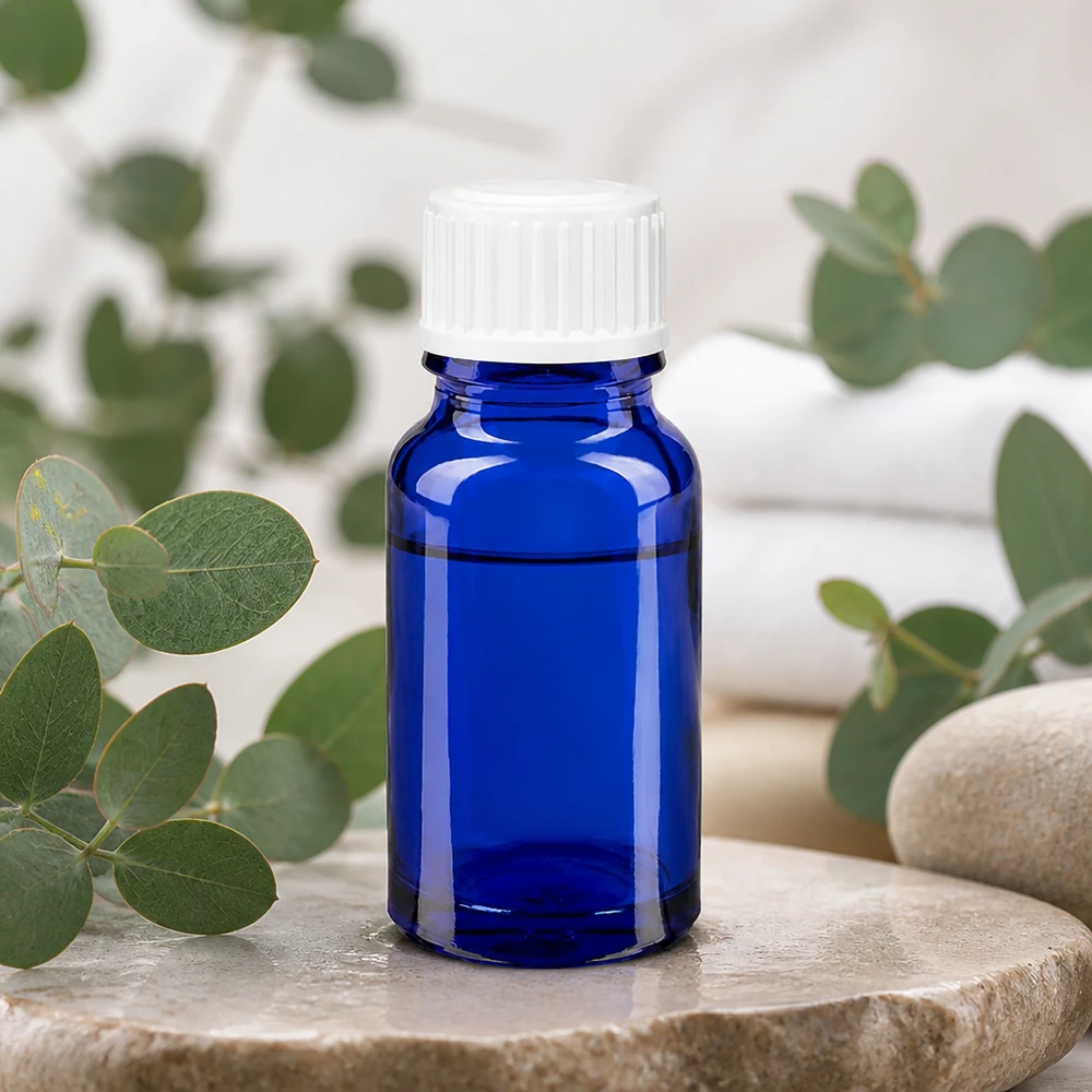 Blaue Glasflasche 10ml SV Standard weiß 11mm für Aromatherapie und ätherische Öle