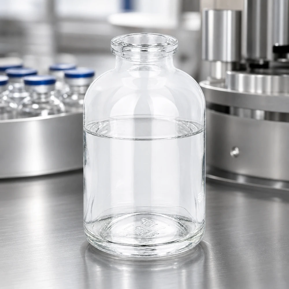 Pharmaglas Flasche 50ml Klarglas mit charakteristischer Schulterform und Rollrand