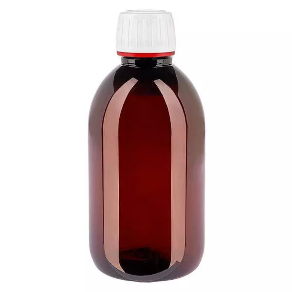 PET Flasche 250ml mit weißem Originalitätsverschluss fein geriffelt PET Flasche 250ml mit weißem Originalitätsverschluss fein geriffelt