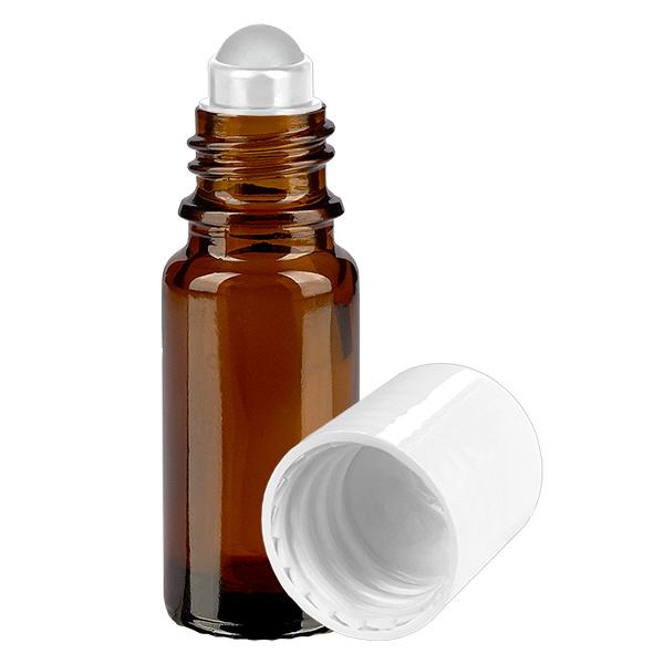 Apothekenflasche braun 10ml Roll-On Verschluss weiß Apothekenflasche braun 10ml Roll-On Verschluss weiß