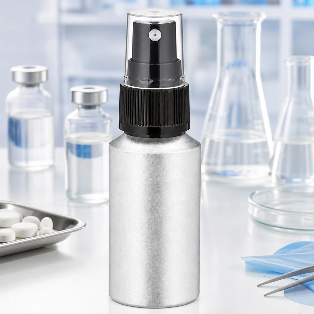 Leichtgewichtige 30ml Aluflasche mit Sprühkopf für portables Dosieren von Flüssigkeiten