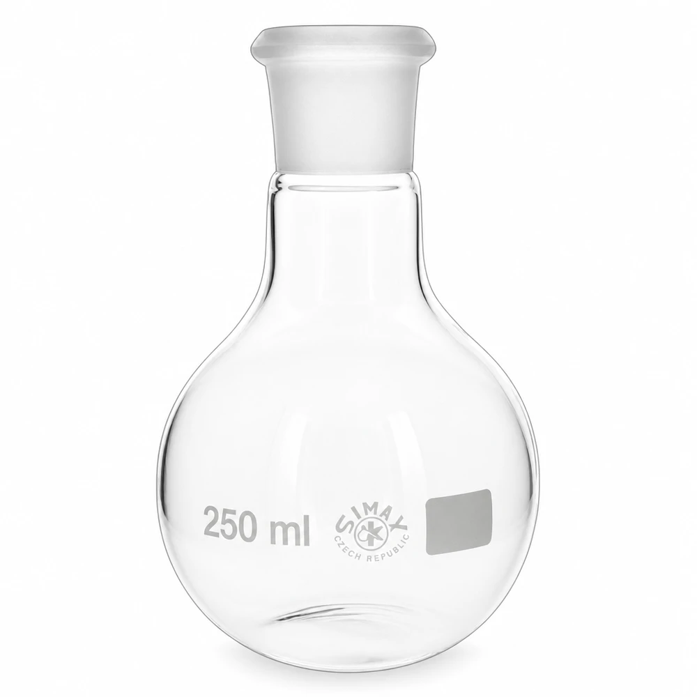 Glaskolben mit bauchiger Form 250ml Volumen und Normschliff 29/32 für Destillation