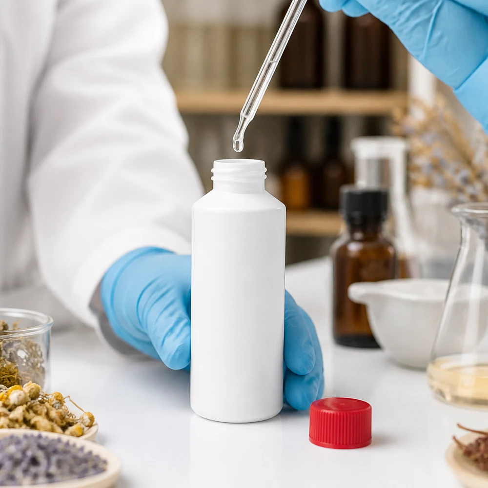 Kompakte 100ml HDPE Flasche weiß mit rotem Schraubdeckel für Apothekenprodukte