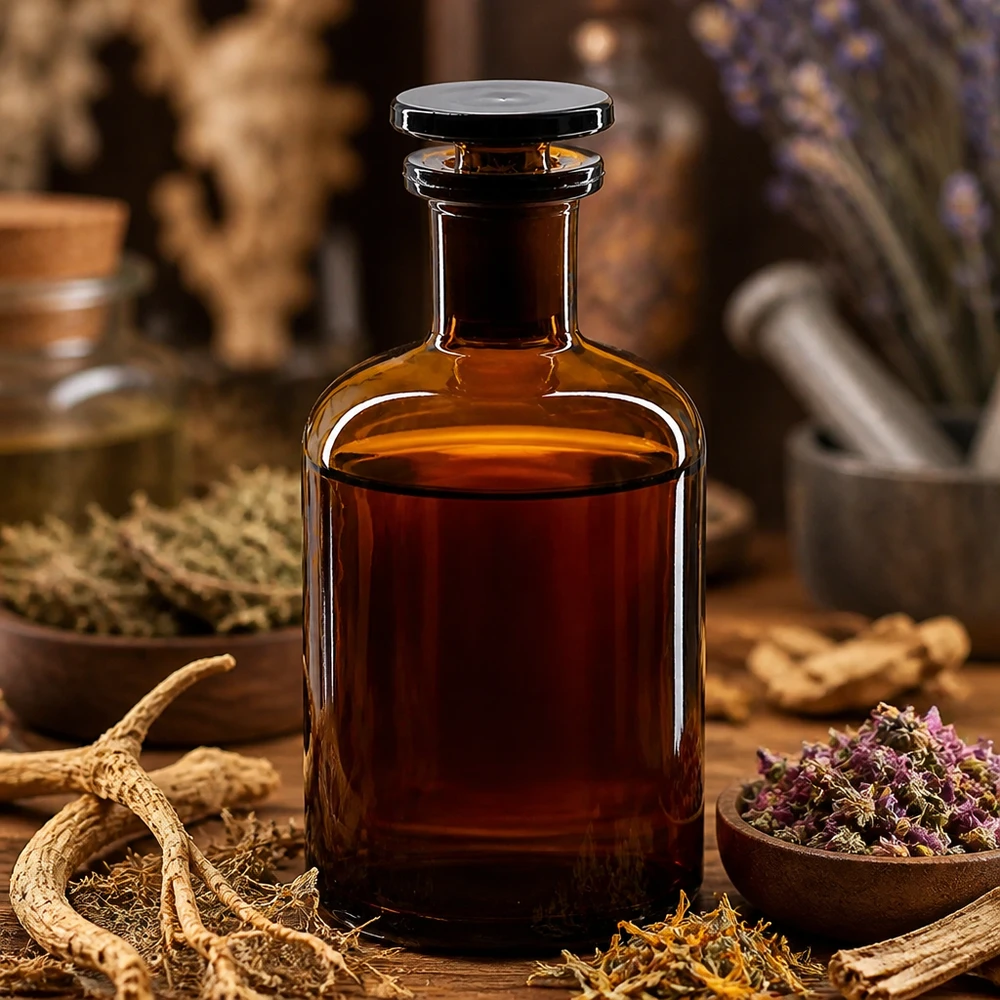 Rundschulterfl. 100ml braun Enghals Glasstopfen Braune Enghalsflasche 100ml Rundschulter zur sicheren Aufbewahrung von Pflanzenauszügen