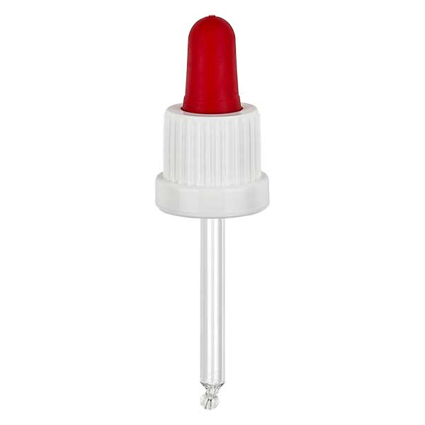 Glas-Tropfpipette weiß/rot 18mm PL53.5 Originalitätsverschluss