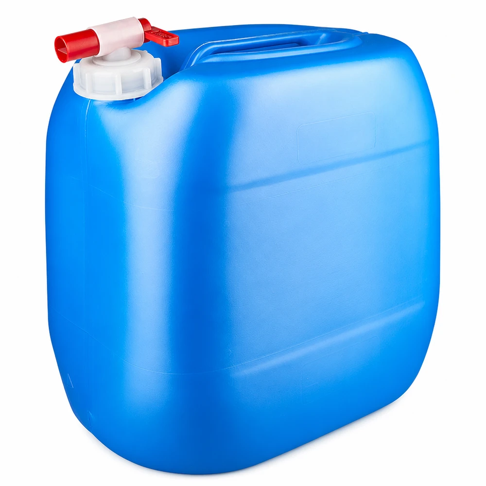 Robuster HDPE Wasserkanister 30L in Blau mit praktischem Zapfhahn zum Befüllen
