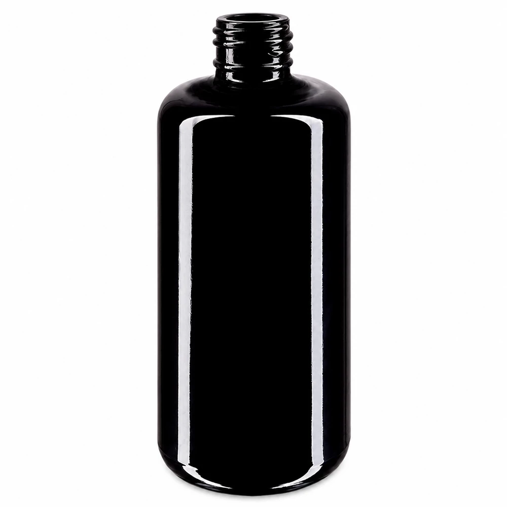 Violettglas Flasche 200ml 410/24 Elegante Kosmetikflasche Draco 200ml aus dunklem Violettglas Miron mit glänzender Oberfläche