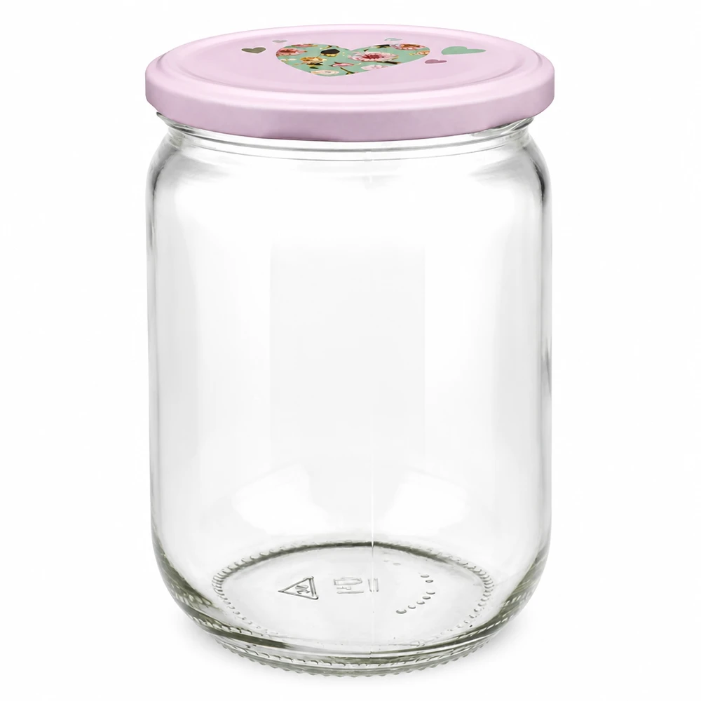 555ml Rundglas + BasicSeal Deckel Herz rosa UNiTWIST Rundes Vorratsglas 555ml mit pinkem Metalldeckel Blumenherz Motiv für Küche