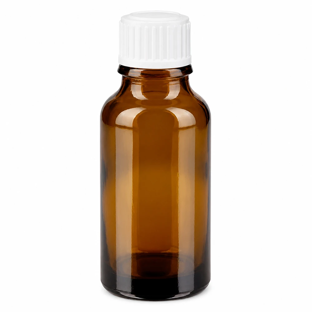 Braunglas Tropfflasche 20ml STD mit weißer Dosierhilfe 0.9mm Öffnung ApoGlas