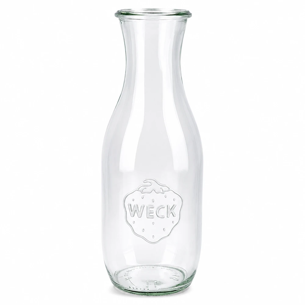 WECK Saftflasche 1062ml RR60 aus klarem Glas mit eingeprägtem Logo und breiter Öffnung für Säfte und Getränke