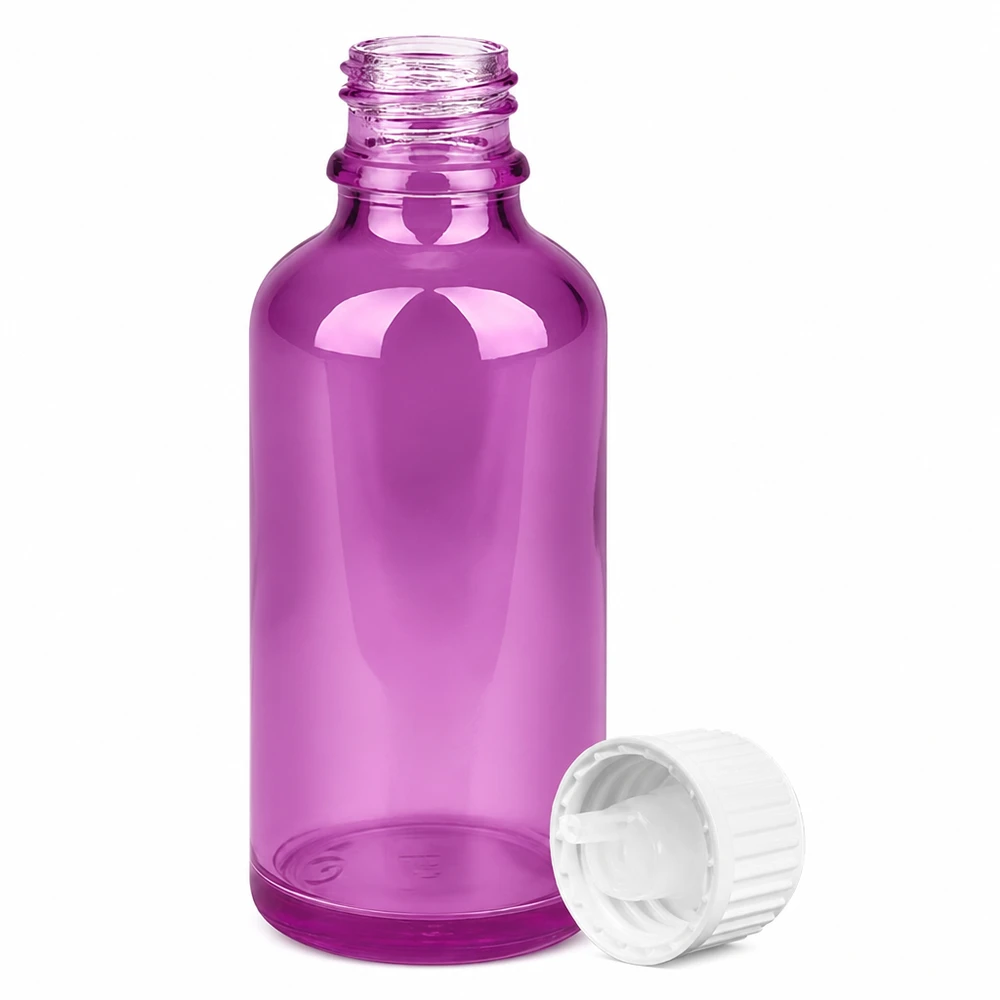 50ml Tropfflasche 0.9mm weiss Standard PurpleLine. UT18/50 Transparente lila Tropfflasche 50ml ideal für DIY Kosmetik und Aromatherapie