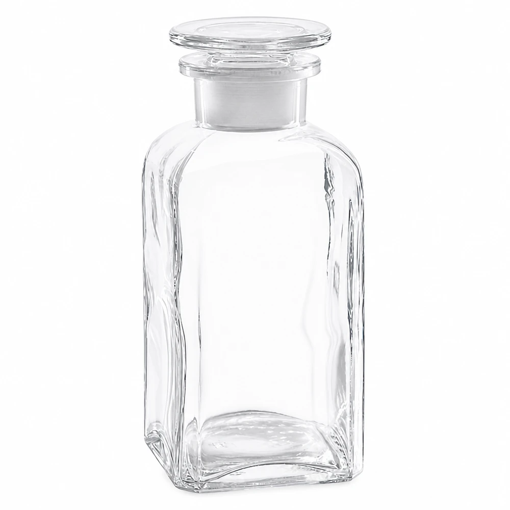 Vierkantflasche 350ml klar Weithals Glasstopfen Apothekerflasche 350ml viereckig klar mit Glasstopfen für Labor und Haushalt