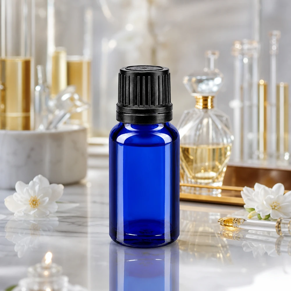 Apothekerglas 10ml in Kobaltblau mit 1mm Präzisionstropfer und manipulationssicherem Schraubdeckel