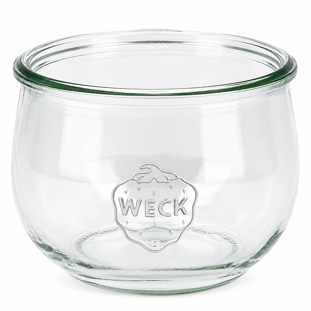 580ml WECK Tulpenglas RR100 Einmachglas aus klarem Glas mit WECK Logo und tulpenförmiger Rundung