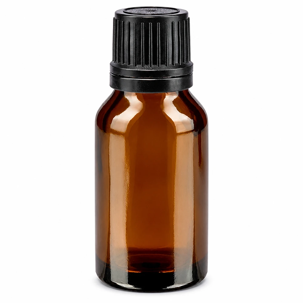 15ml Braunglas Apothekenflasche mit kindersicherem schwarzen Schraubverschluss und Ausgießer