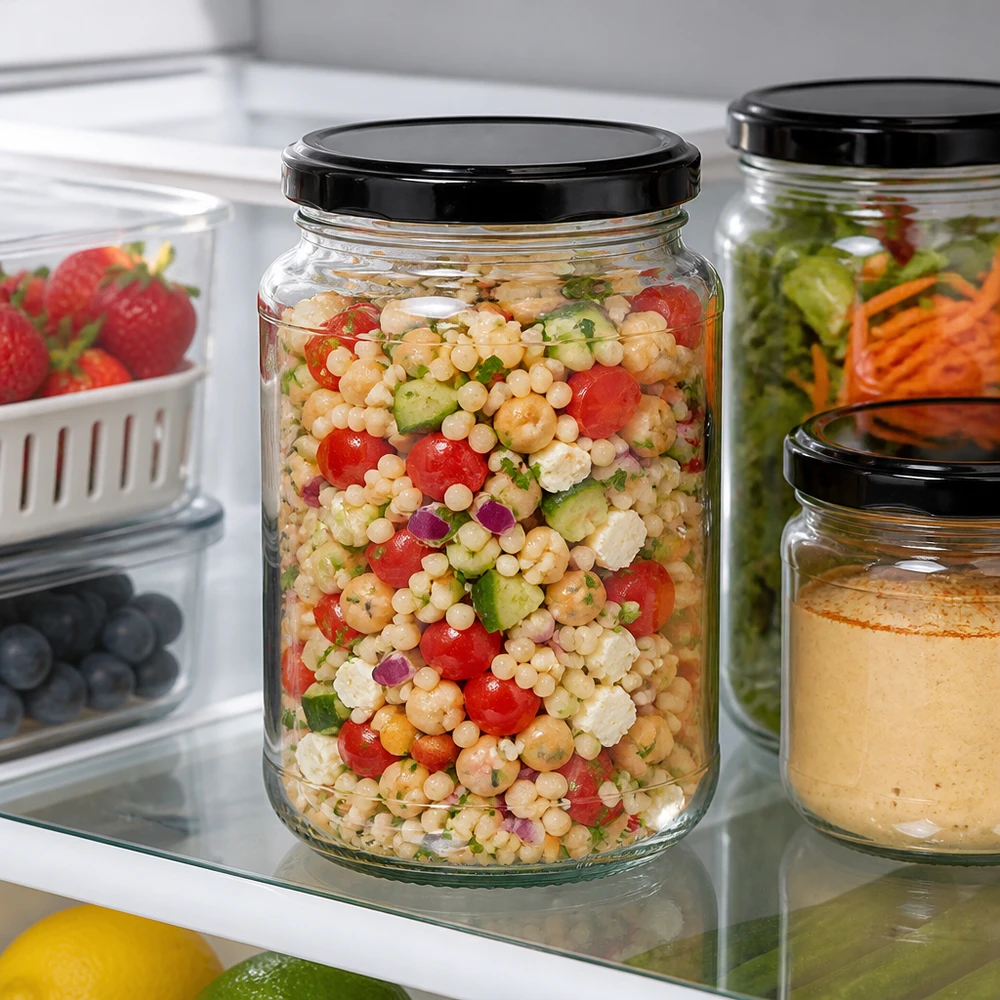 320ml Vorratsglas UNiTWIST mit schwarzem Schraubdeckel BasicSeal für Salat und Lebensmittel