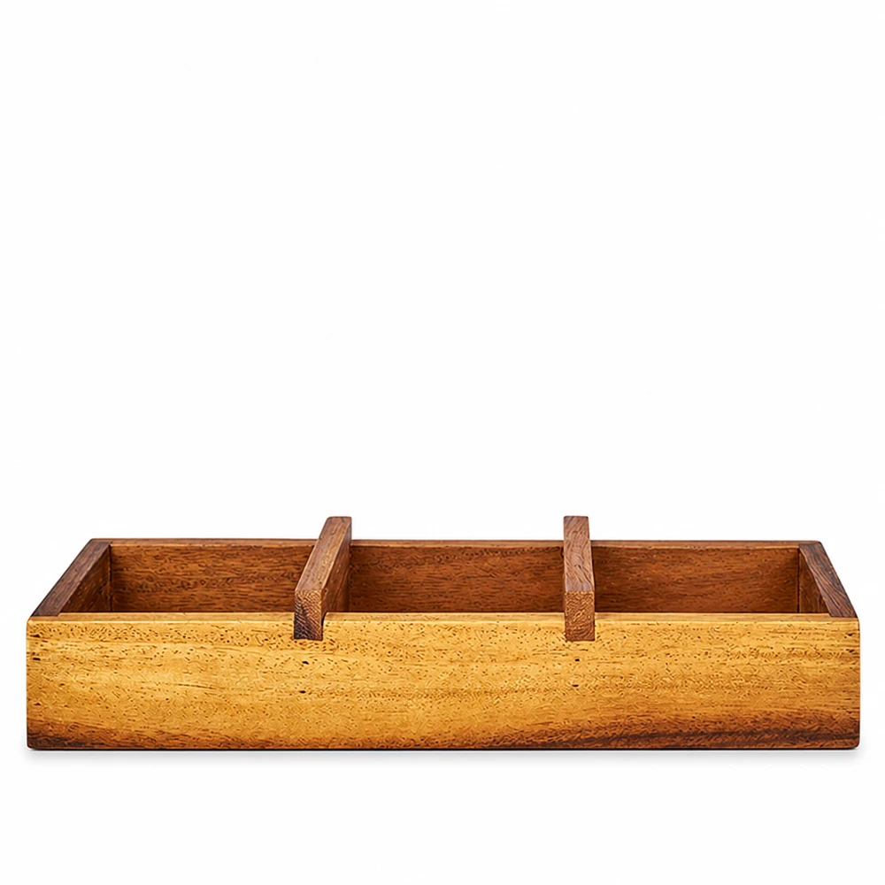 Servierbrett Box3 aus Akazienholz mit drei Fächern für WECK Sturzgläser braun natur Holz rechteckig mit Griffen