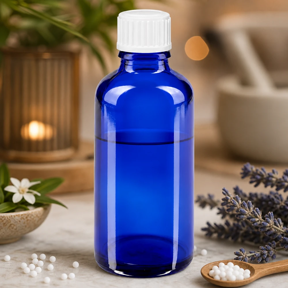 Apothekenflasche blau 50ml Schraubverschluss weiß Globuli Standard 50ml Blauglasflasche Standardgröße mit 3mm Öffnung für präzise Dosierung homöopathischer Mittel