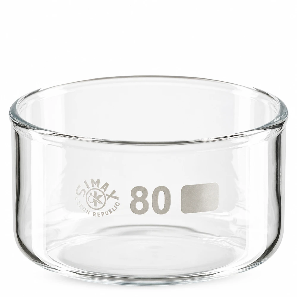 Flache zylindrische Glasschale 150ml transparent ohne Ausguss für Labor und Wissenschaft