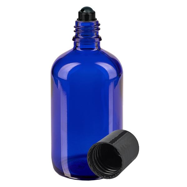 Apothekenflasche blau 100ml Roll-On Verschluss schwarz Apothekenflasche blau 100ml Roll-On Verschluss schwarz