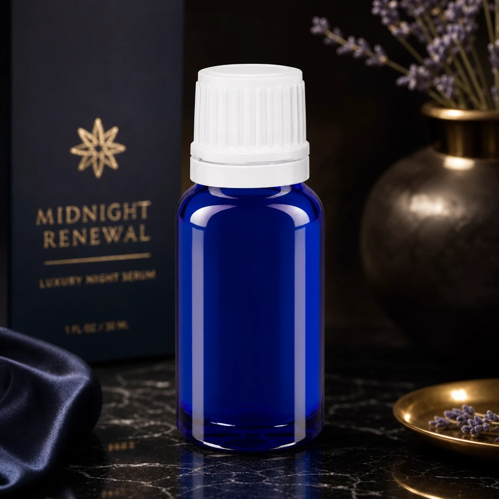 Kobaltblaue Tropfflasche 10ml aus UV-Schutzglas mit präzisem 0,7mm Tropfeinsatz