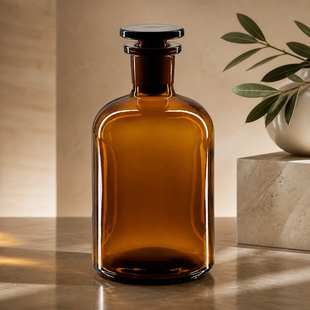 Vintage Braunglas Vorratsflasche 250ml Enghals Glasstopfen Dekanter Naturkosmetik