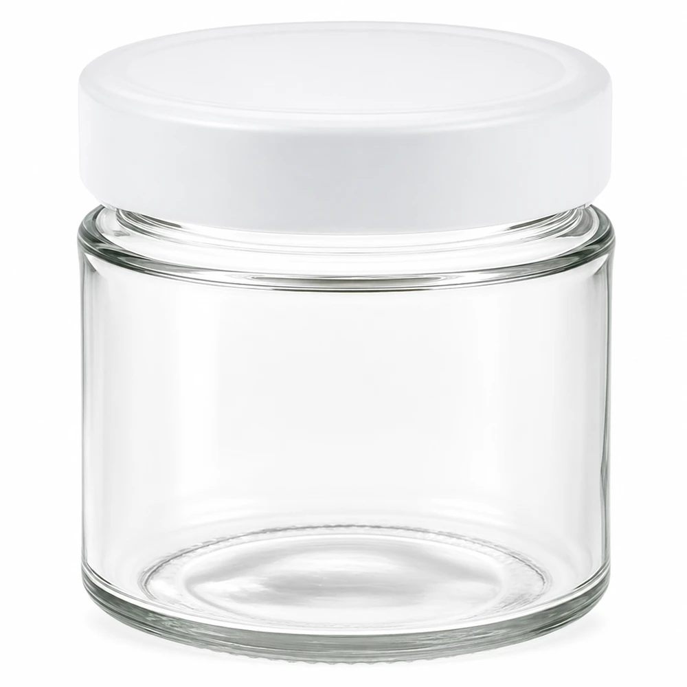 135ml Rundglas mit weißem BasicSeal Deckel transparent leer Glasdose Aufbewahrung Kosmetik Lebensmittel