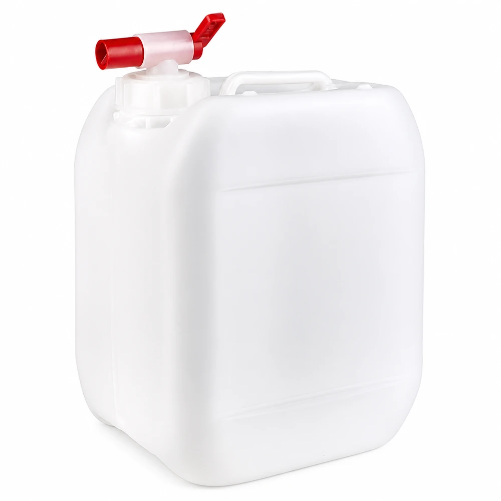 Kanister 5 Liter mit Auslaufhahn Rechteckiger 5L Kanister in Weiß mit praktischem roten Ablasshahn oben