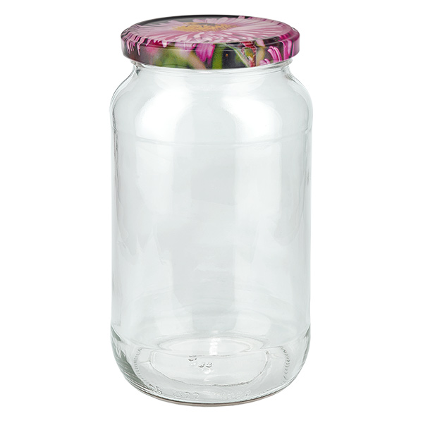1062ml Rundglas + BasicSeal Deckel Blüten-Dekor UN 1062ml Rundglas + BasicSeal Deckel Blüten-Dekor UN