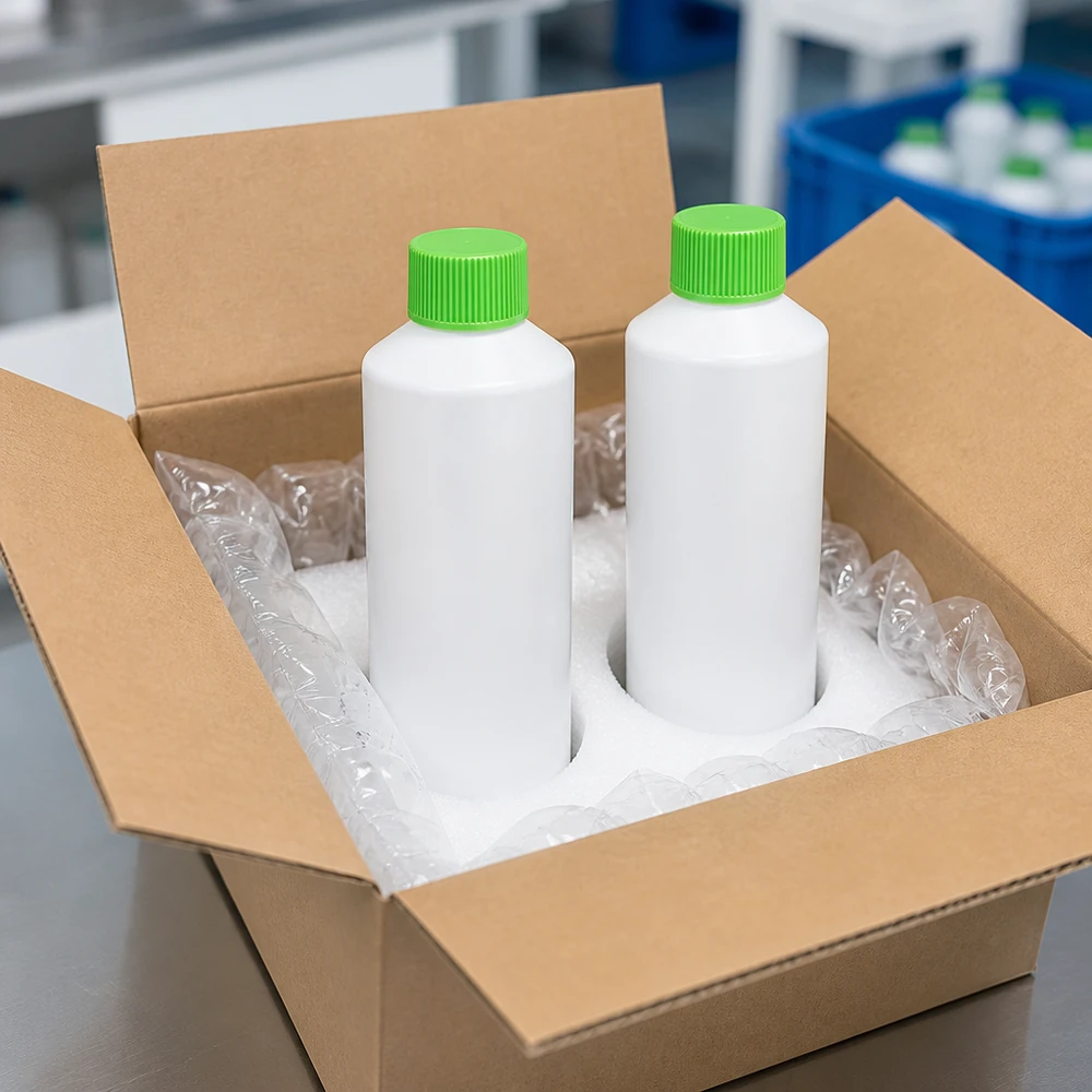 Apothekenflasche HDPE 100ml weiß, mit grünem Schraubverschluss HDPE Apothekenflasche 100ml weiß grüner SV kindersicher für Lagerung und sicheren Transport