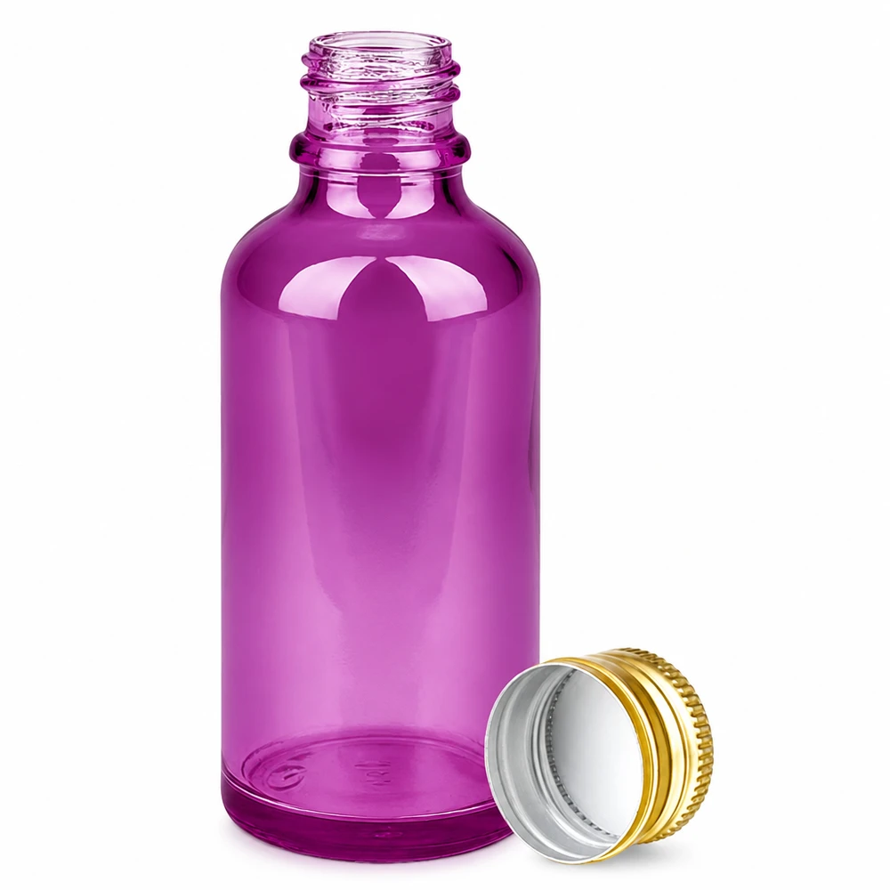 50ml Flasche 11mm Schraubverschluss Alu-Gold Standard PurpleLine. UT18/50 Hochwertige Glasflasche violett 50ml Fassungsvermögen ideal für DIY-Kosmetik und Seren