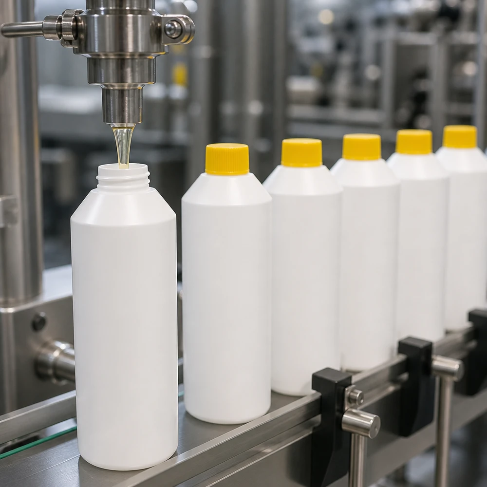 Apothekenflasche HDPE 250ml weiß, mit gelbem Schraubverschluss Lebensmittelechte HDPE Rundflasche 250ml weiß mit kindersicherem gelben Verschluss