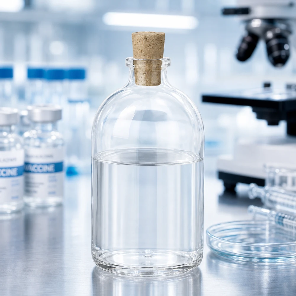 Bauchige Klarglasflasche 100ml mit Holzkorken 11/14mm für pharmazeutische Anwendungen