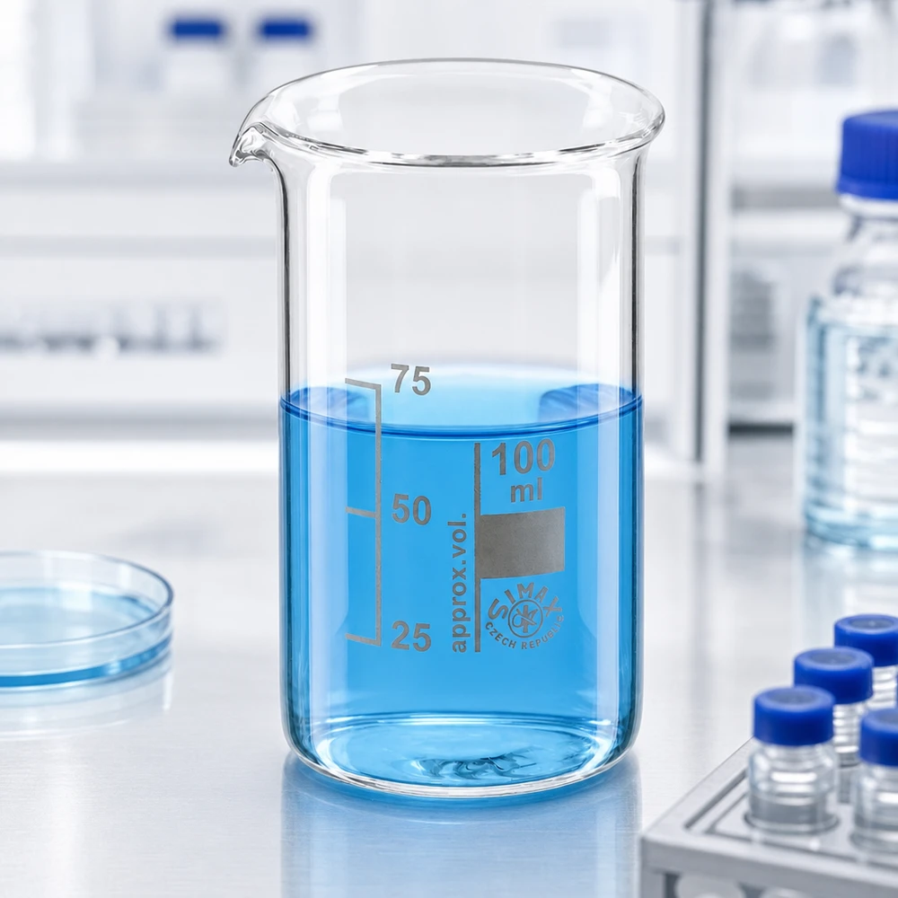 Becherglas 100ml Borosilikatglas, hohe Form Simax Tall-Form Becherglas 100ml klares Borosilikatglas mit weißer Volumenskala Laborzubehör