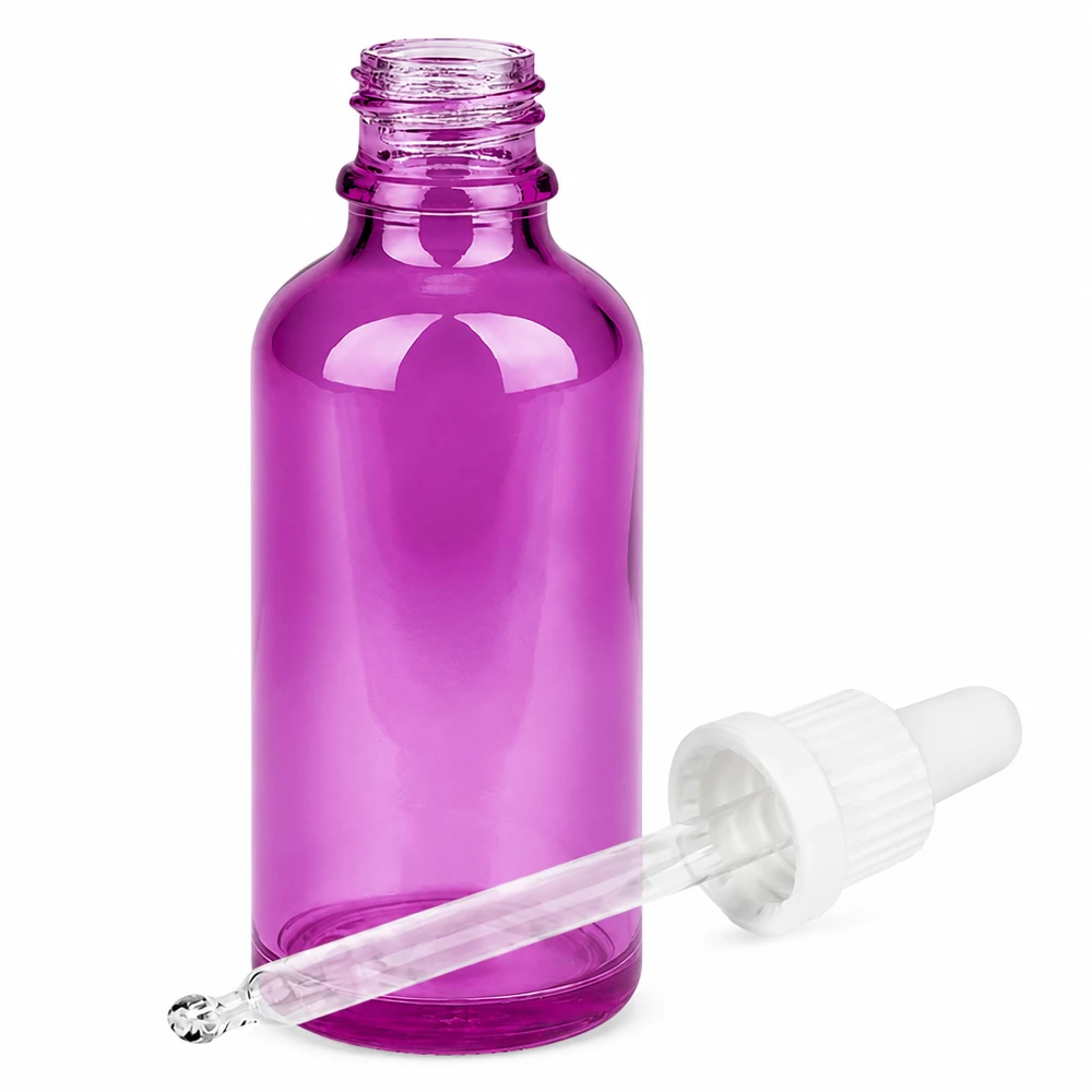 50ml Pipettenflasche weiss Originalität Schraubverschlusserschluss PurpleLine UT18/50 Kleine violette Glasflasche mit Tropfpipette - hygienische Aufbewahrung für Flüssigkeiten