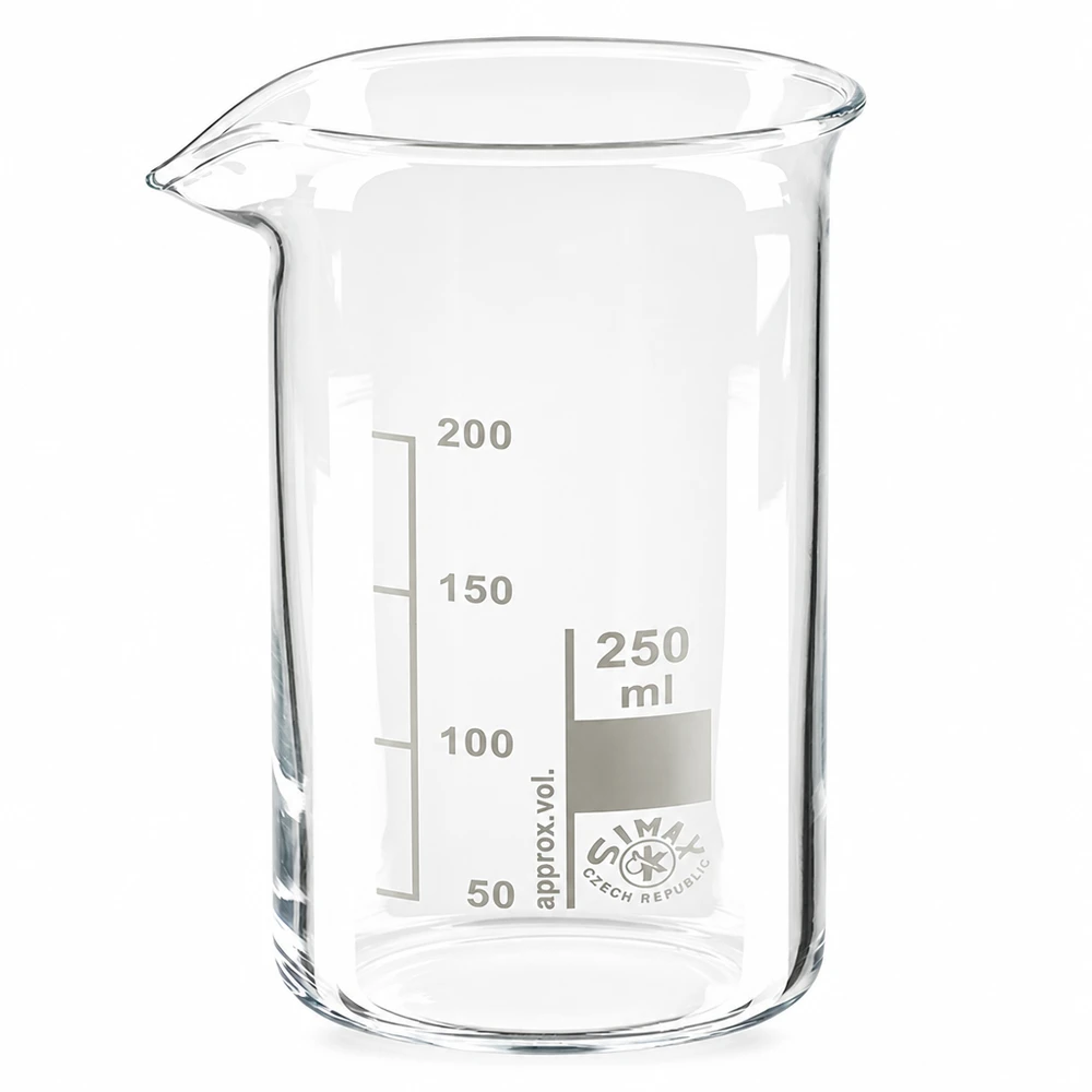 Becherglas 250ml Borosilikatglas, hohe Form Laborglas 250ml hohe Form hitzebeständiges Borosilikatglas mit Ausgießer und Skala