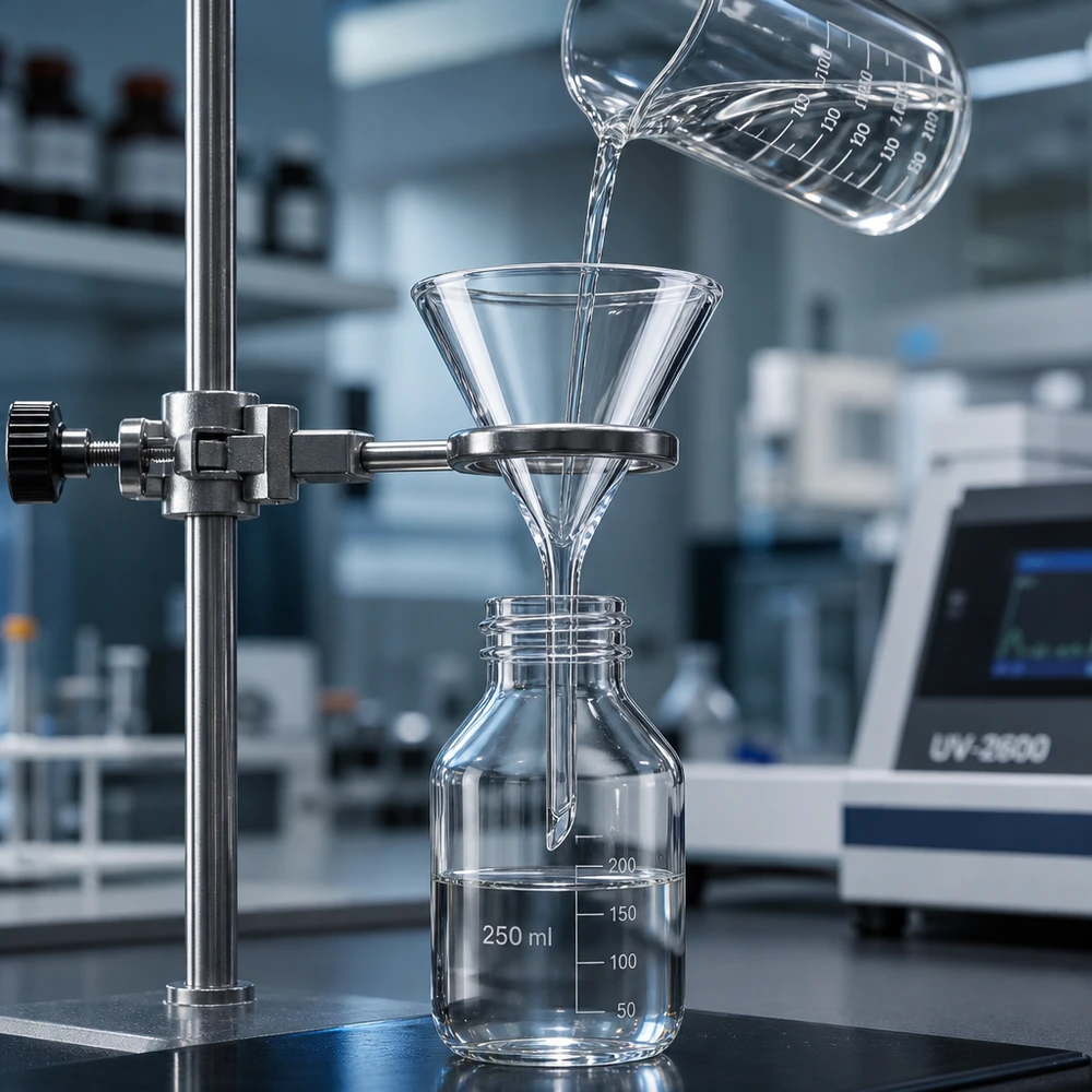 Trichter ø40mm Kalk-Soda, Winkel 60°, Kurzstil Ergonomischer Glastrichter mit kurzem Stiel und 40mm Öffnung für einfache Handhabung beim Umfüllen