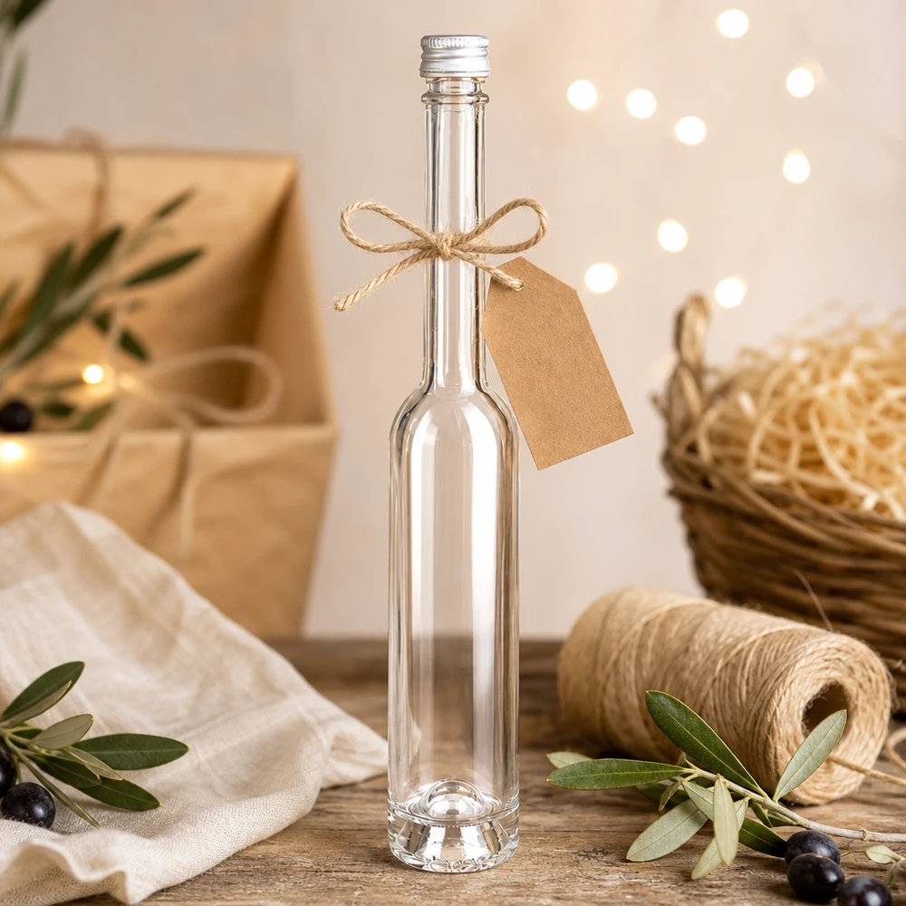 100ml Glasflasche "Toni" + Schraubverschluss silber UNiTWIS Elegante 100ml Glasflasche Toni silber - stilvolles Design für hochwertige Spirituosen und Extrakte